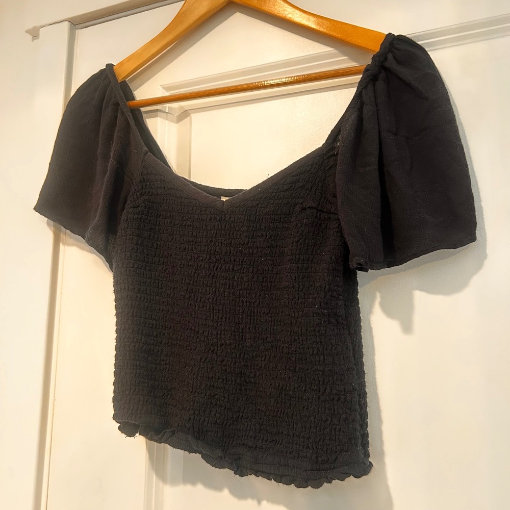 Abercrombie Renfair Smocked Babydoll Peasant Crop Top Womens XS Milkmaid Boho